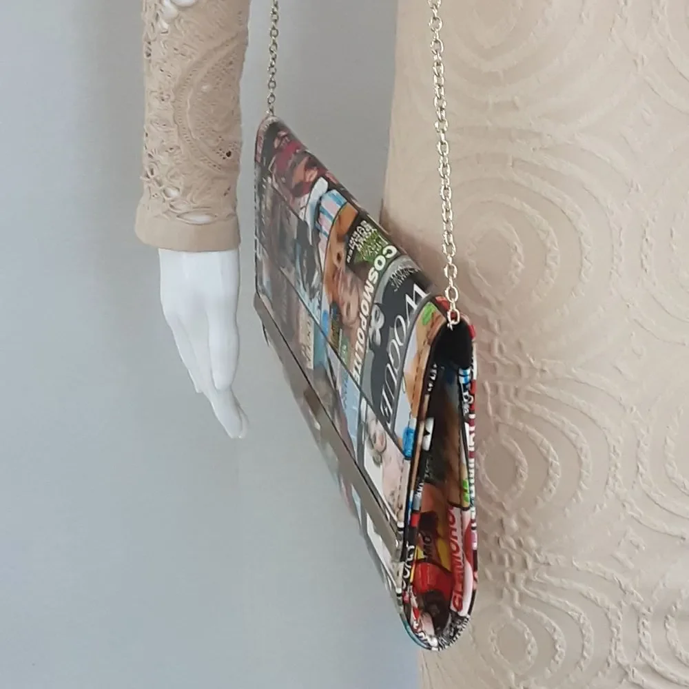 Celebrity High Fashion Magazine Cover Vinyl Envelope Clutch Crossbody - …